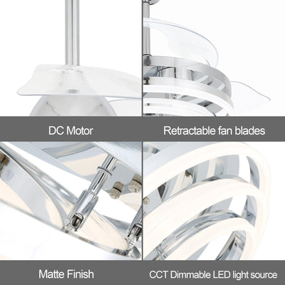 Ventilateur de plafond rétractable Cusp Barn 42 avec lumières et télécommande DIY Forme Fandelier Moderne Silencieux Moteur CC Plafonnier LED