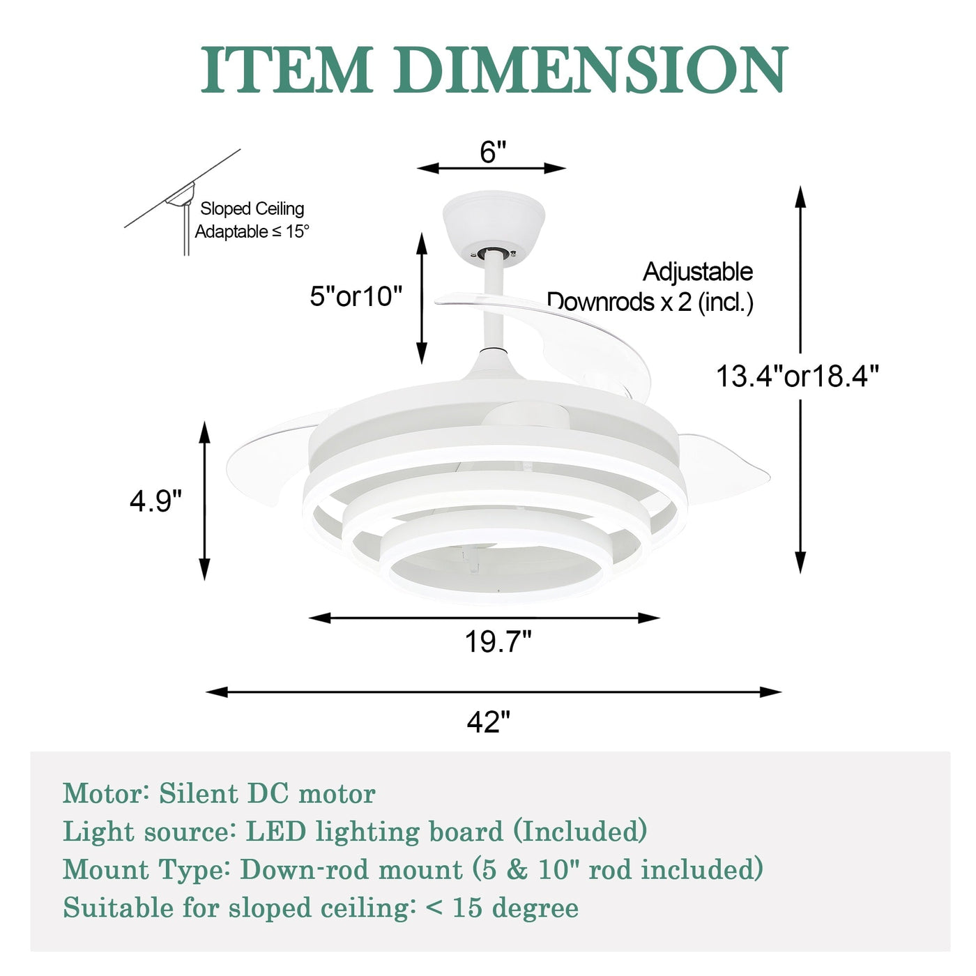 Ventilateur de plafond rétractable Cusp Barn 42 avec lumières et télécommande DIY Forme Fandelier Moderne Silencieux Moteur CC Plafonnier LED