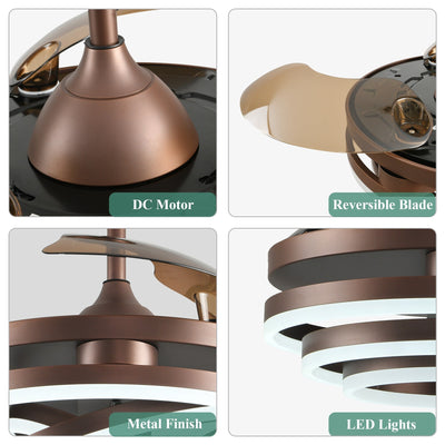 Ventilateur de plafond rétractable Cusp Barn 42 avec lumières et télécommande DIY Forme Fandelier Moderne Silencieux Moteur CC Plafonnier LED