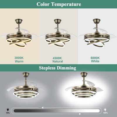 Ventilateur de plafond rétractable Cusp Barn 42 avec lumières et télécommande DIY Forme Fandelier Moderne Silencieux Moteur CC Plafonnier LED