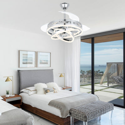 Ventilateur de plafond rétractable Cusp Barn 42 avec lumières et télécommande DIY Forme Fandelier Moderne Silencieux Moteur CC Plafonnier LED