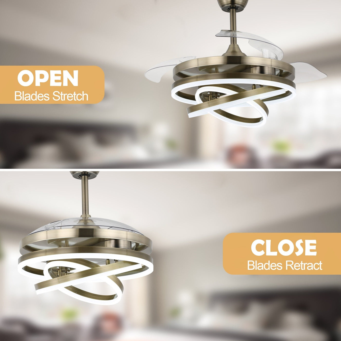 Ventilateur de plafond rétractable Cusp Barn 42 avec lumières et télécommande DIY Forme Fandelier Moderne Silencieux Moteur CC Plafonnier LED