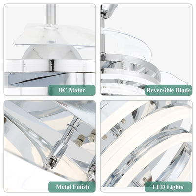 Ventilateur de plafond rétractable Cusp Barn 42 avec lumières et télécommande DIY Forme Fandelier Moderne Silencieux Moteur CC Plafonnier LED