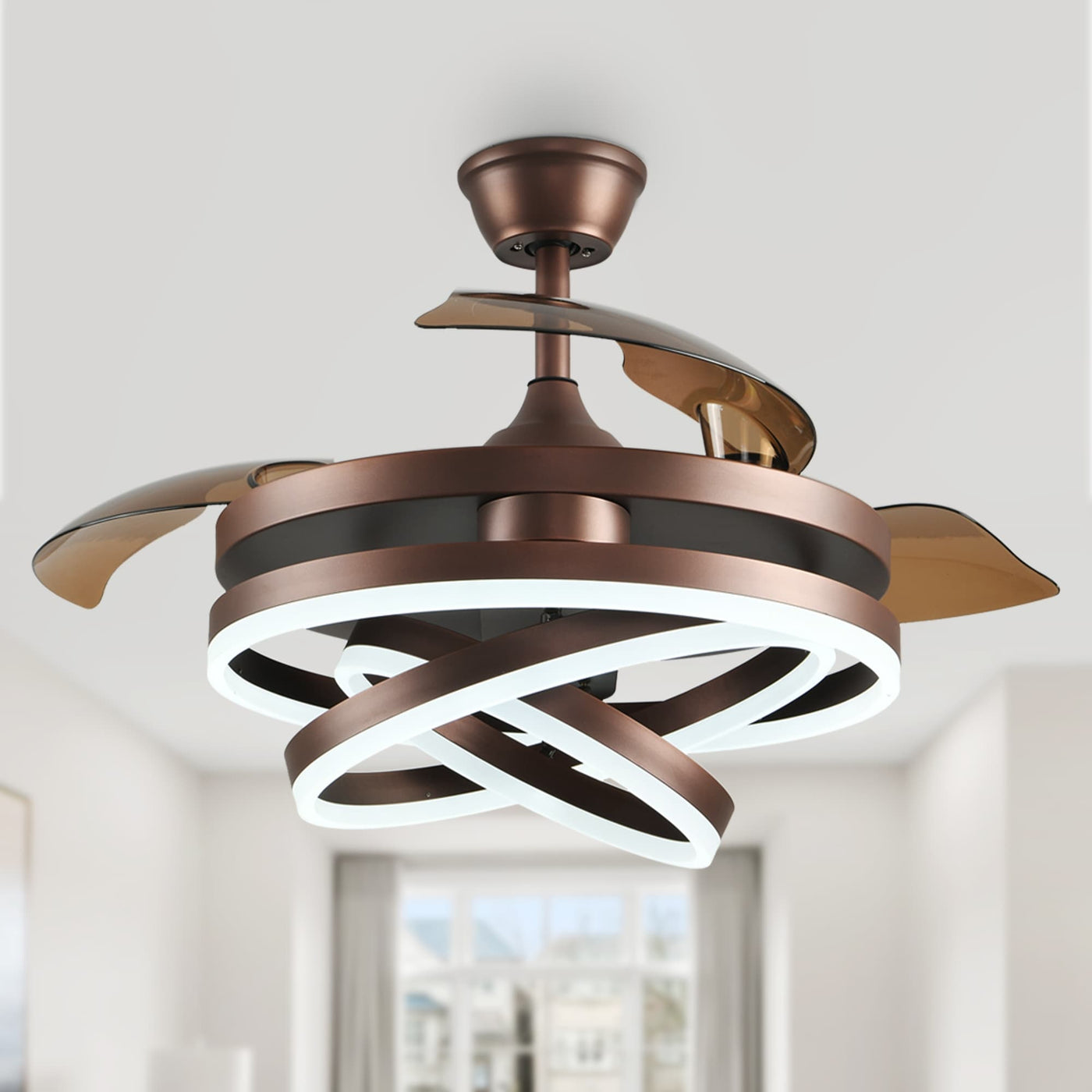 Ventilateur de plafond rétractable Cusp Barn 42 avec lumières et télécommande DIY Forme Fandelier Moderne Silencieux Moteur CC Plafonnier LED