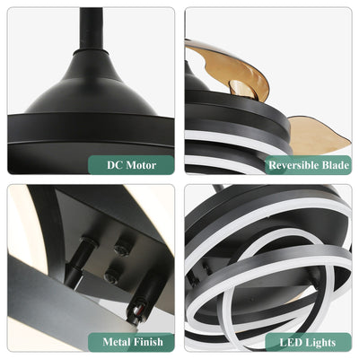 Ventilateur de plafond rétractable Cusp Barn 42 avec lumières et télécommande DIY Forme Fandelier Moderne Silencieux Moteur CC Plafonnier LED