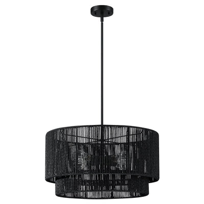 Lustre tambour en rotin noir à 4 lumières Cynthia - 22 po de largeur