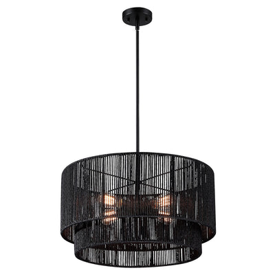 Lustre tambour en rotin noir à 4 lumières Cynthia - 22 po de largeur