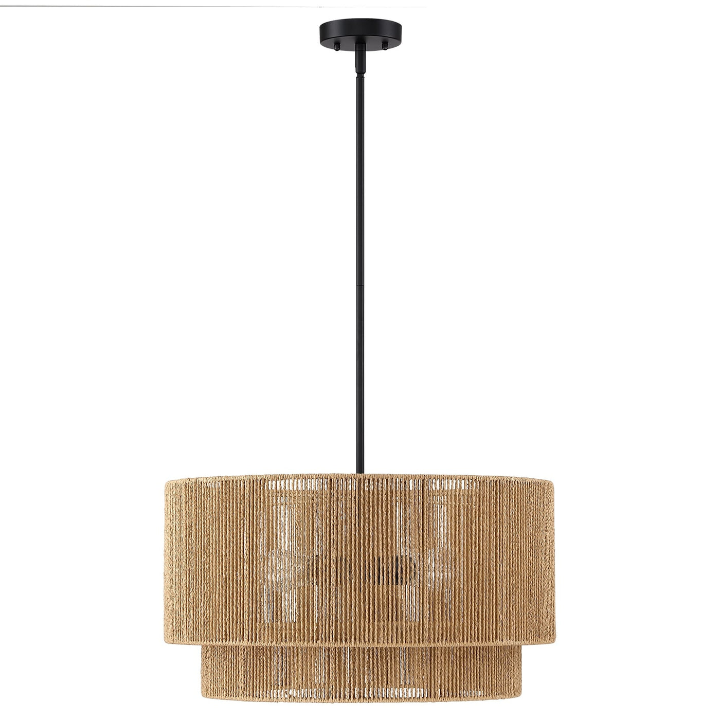 Lustre tambour en rotin naturel à 4 lumières Cynthia - 22 po de largeur