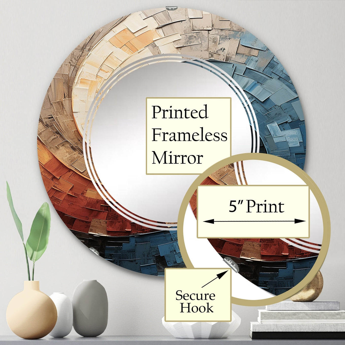 Miroir mural moderne abstrait en spirale avec collage Designart