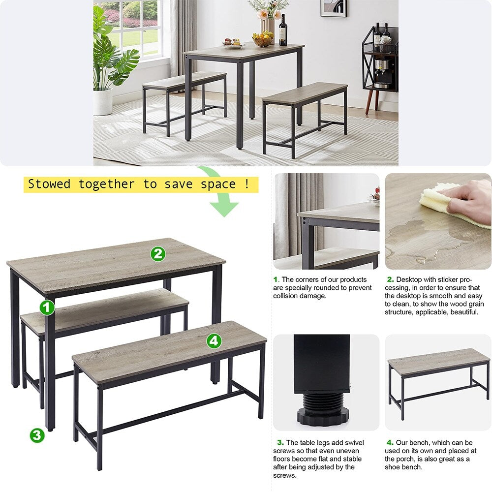 Ensemble table à manger, table de bar en bois, table de cuisine avec 2 bancs - 3 pièces