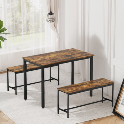 Ensemble table à manger, table de bar en bois, table de cuisine avec 2 bancs - 3 pièces