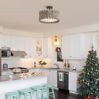 Plafonnier semi-encastré à 3 lumières en bois blanc vieilli