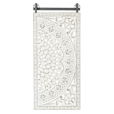 Décoration murale en bois blanc ivoire vieilli avec des accents noirs (lot de 2)