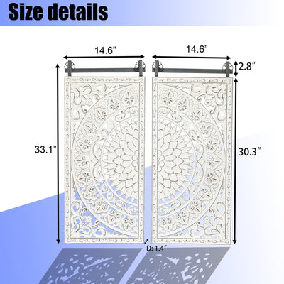 Décoration murale en bois blanc ivoire vieilli avec des accents noirs (lot de 2)