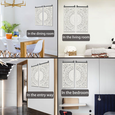 Décoration murale en bois blanc ivoire vieilli avec des accents noirs (lot de 2)