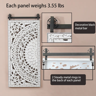 Décoration murale en bois blanc ivoire vieilli avec des accents noirs (lot de 2)