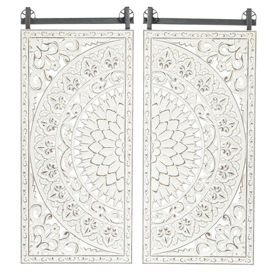 Décoration murale en bois blanc ivoire vieilli avec des accents noirs (lot de 2)