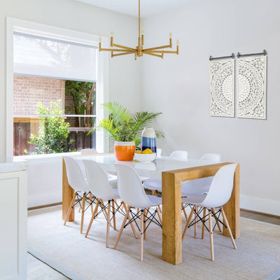 Décoration murale en bois blanc ivoire vieilli avec des accents noirs (lot de 2)