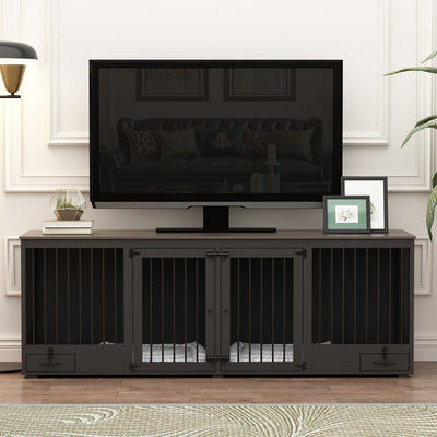 Meubles pour cage à chien - Niche en bois avec séparateur de pièce et 2 tiroirs