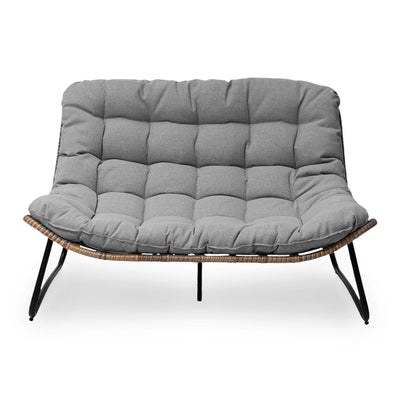 Fauteuil Papasan double avec coussin, rotin PE toutes saisons et cadre en métal pour intérieur et extérieur
