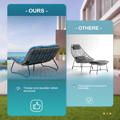 Fauteuil Papasan double avec coussin, rotin PE toutes saisons et cadre en métal pour intérieur et extérieur