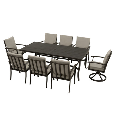 Ensemble de salle à manger de patio en aluminium EGEIROS LIFE AluLux 9 pièces avec 2 chaises pivotantes, 6 chaises et coussins lavables