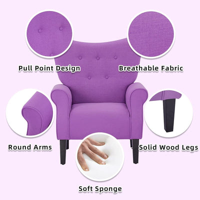 Fauteuil d'appoint moderne Erommy, fauteuil à dossier haut, canapé simple en tissu rembourré avec pieds en bois pour le salon