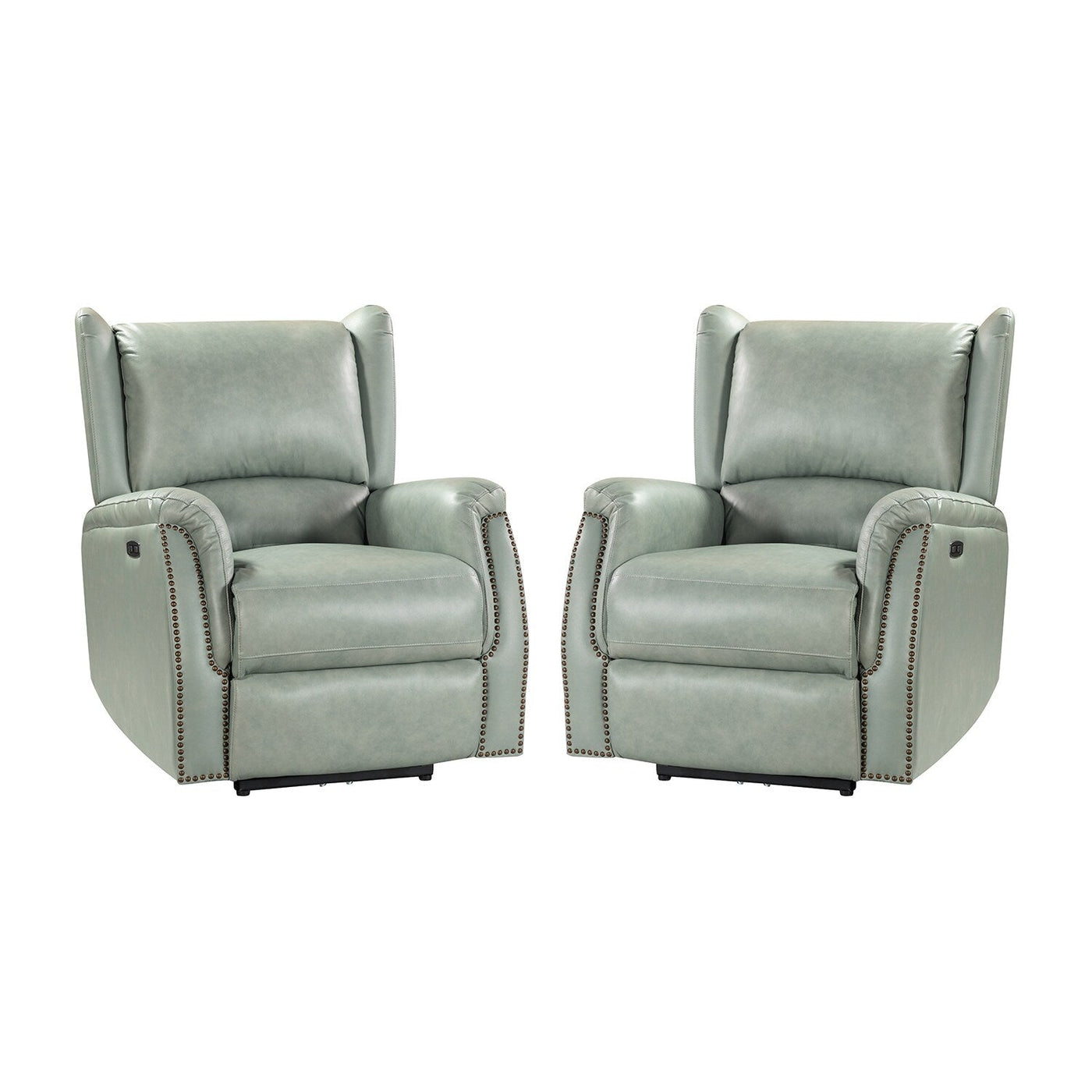 Fauteuil inclinable électrique en cuir véritable Eduardo avec port USB, lot de 2