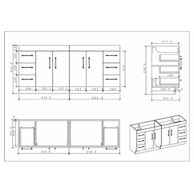 Meuble-lavabo autoportant Eliza de 72 po avec double vasque