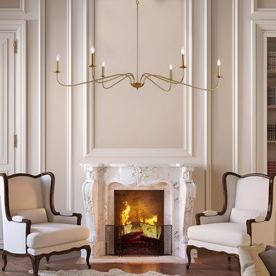Lustre minimaliste français classique à 6 lumières avec éclairage de style bougie