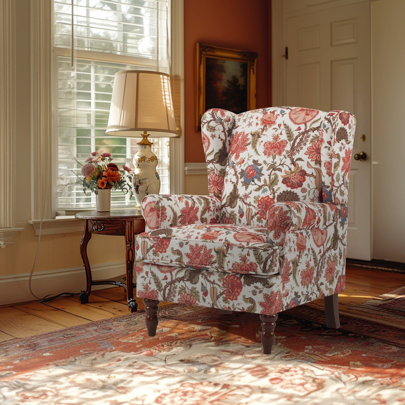 Fauteuil d'appoint moderne Erommy, fauteuil à dossier haut, canapé simple en tissu rembourré avec pieds en bois pour le salon