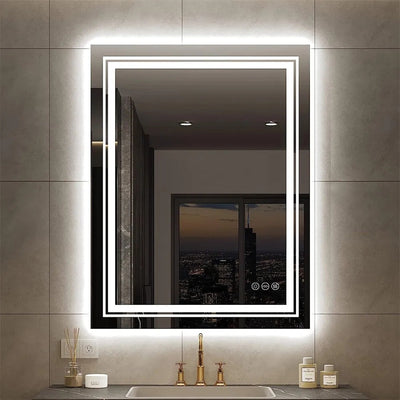Miroir de salle de bain extra large avec éclairage LED, antibuée, 3 couleurs