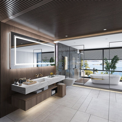 Miroir de salle de bain extra large avec éclairage LED, antibuée, 3 couleurs