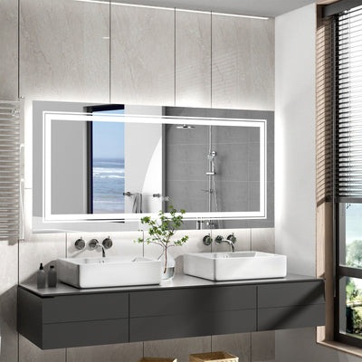 Miroir de salle de bain extra large avec éclairage LED, antibuée, 3 couleurs