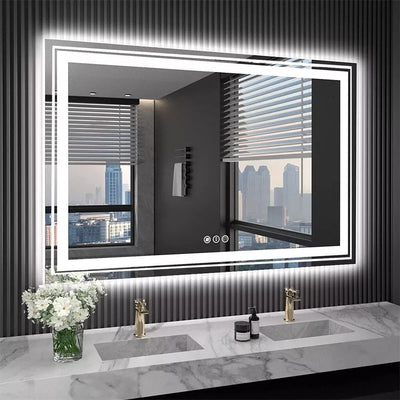 Miroir de salle de bain extra large avec éclairage LED, antibuée, 3 couleurs