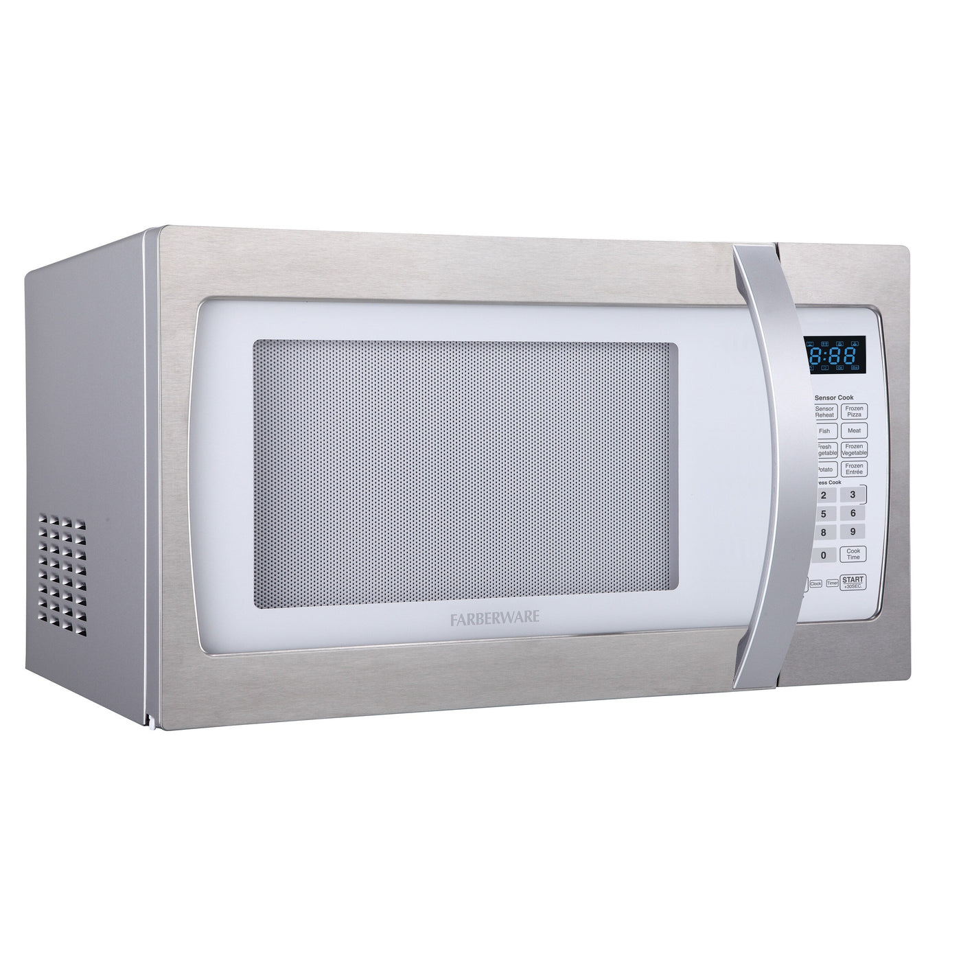 Four à micro-ondes Farberware Professional de 1,3 pi³ et 1 100 W avec cuisson par capteur intelligent, blanc et platine
