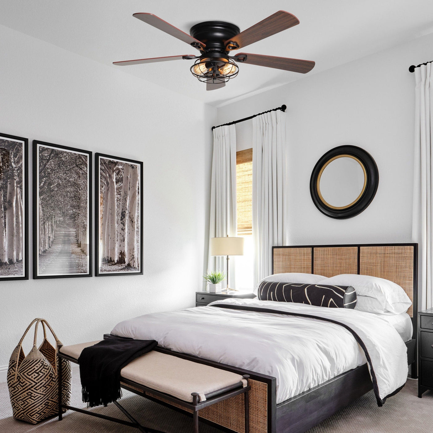 Ventilateur de plafond encastré noir Farmhouse de 48 po à 5 pales en bois à profil bas avec télécommande et kit d'éclairage