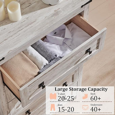 Commode haute en bois à 5 tiroirs de style ferme, commode pour chambre à coucher