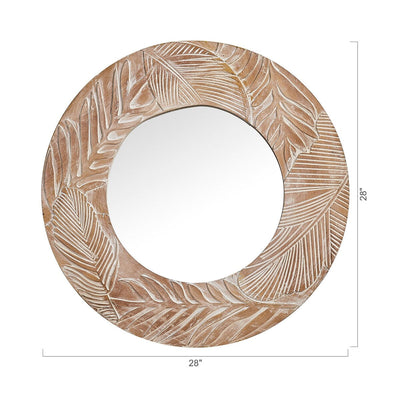 Miroir mural rond en bois sculpté de style ferme - 28 x 28
