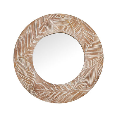 Miroir mural rond en bois sculpté de style ferme - 28 x 28