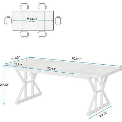 Table à manger de ferme pour 6 personnes, table de cuisine rectangulaire en bois de 70,8 pouces