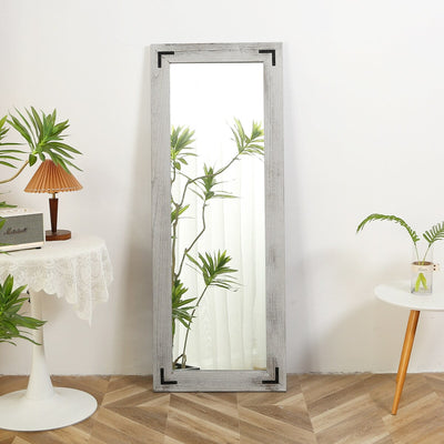 Miroir de sol pleine longueur avec cadre en bois rustique de style ferme - 65 x 24