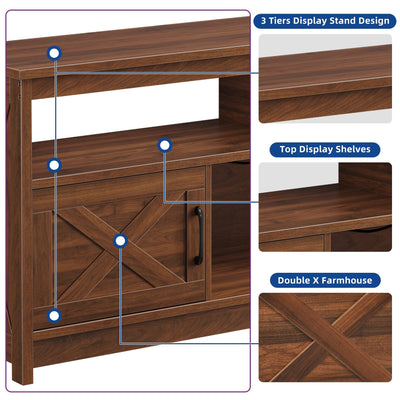 Meuble TV Farmhouse pouvant accueillir jusqu'à 65 téléviseurs avec portes et étagères ouvertes Console multimédia Prise de courant