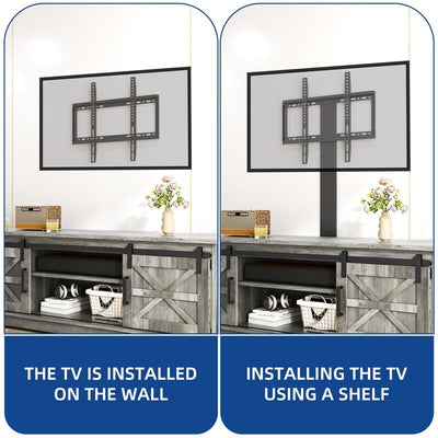 Meuble TV Farmhouse pouvant accueillir jusqu'à 65 téléviseurs avec portes et étagères ouvertes Console multimédia Prise de courant