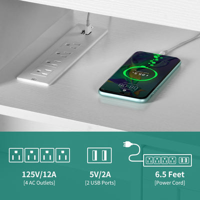 Meuble TV Farmhouse pouvant accueillir jusqu'à 65 téléviseurs avec portes et étagères ouvertes Console multimédia Prise de courant