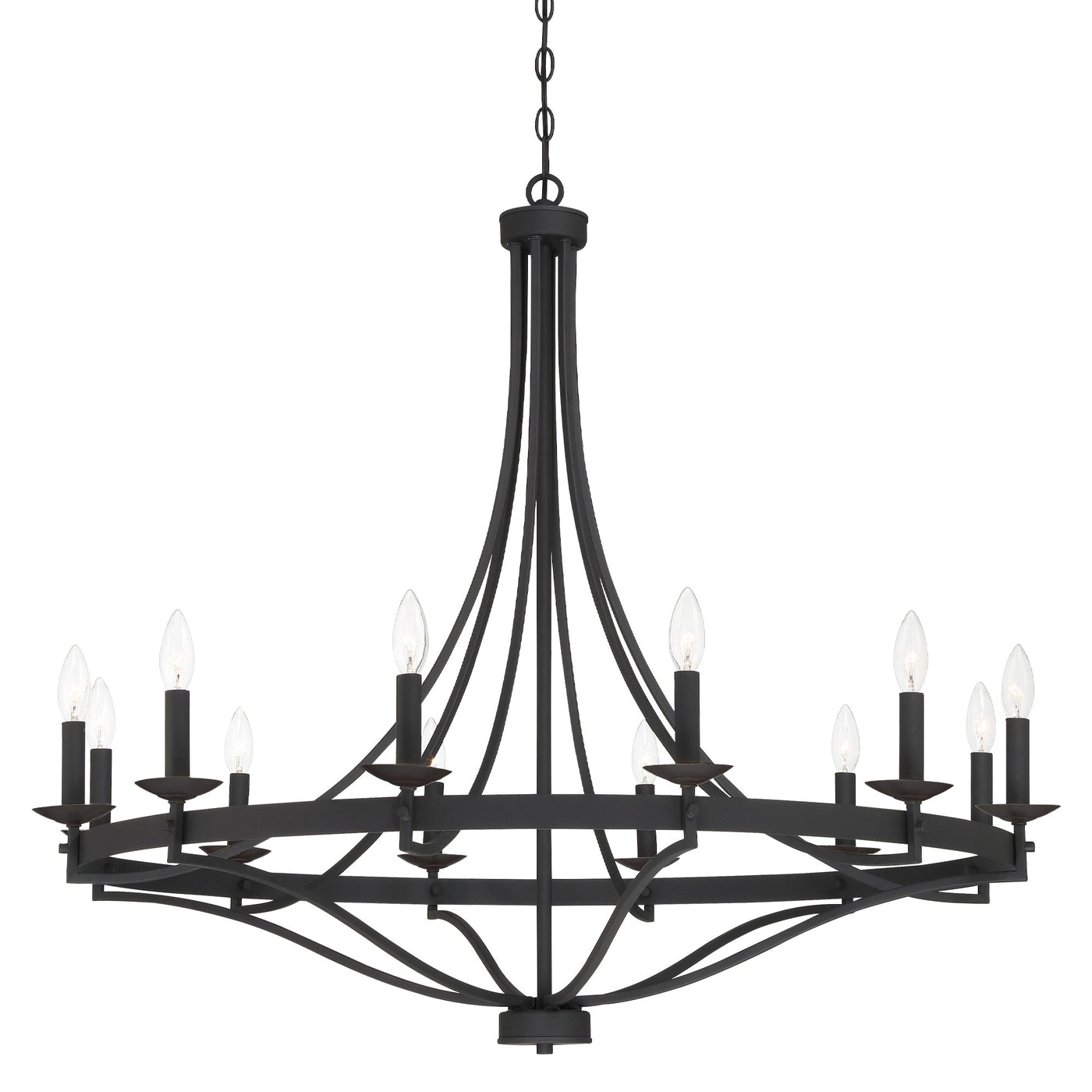 Lustre Empire à 12 lumières de style ferme moderne Fidenza avec roue de chariot et UL - D40'' * H135''