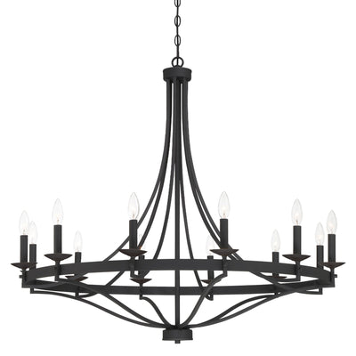 Lustre Empire à 12 lumières de style ferme moderne Fidenza avec roue de chariot et UL - D40'' * H135''