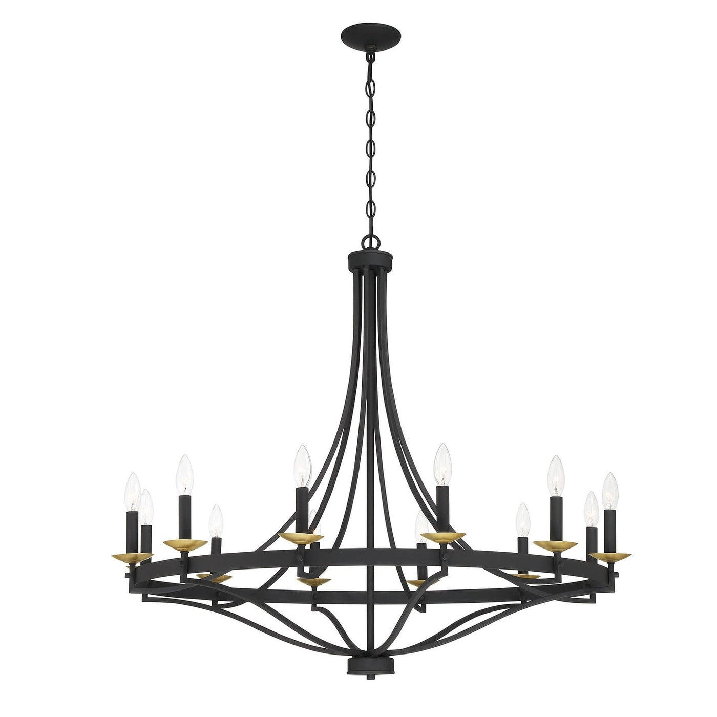 Lustre Empire à 12 lumières de style ferme moderne Fidenza avec roue de chariot et UL - D40'' * H135''