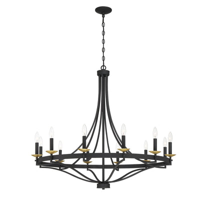 Lustre Empire à 12 lumières de style ferme moderne Fidenza avec roue de chariot et UL - D40'' * H135''