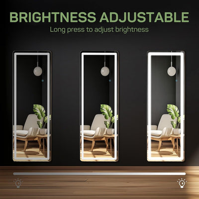 Miroir de sol avec éclairage LED, miroir pleine longueur 64 x 21 avec support, miroir suspendu, miroir mural, miroir intégral